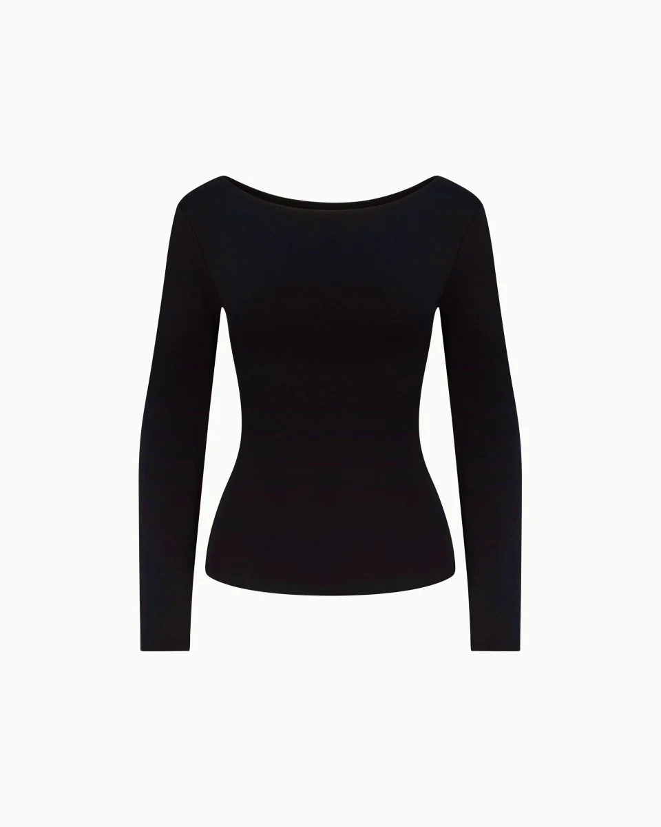 Soft Stretch Boat Neck Long Sleeve | Black - Image 7