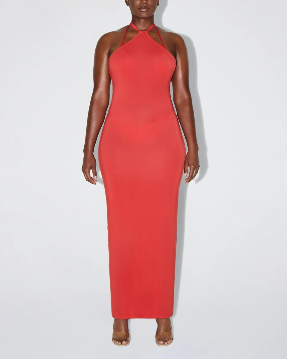 Soft Stretch Halter Maxi Dress | Cherry - Image 3