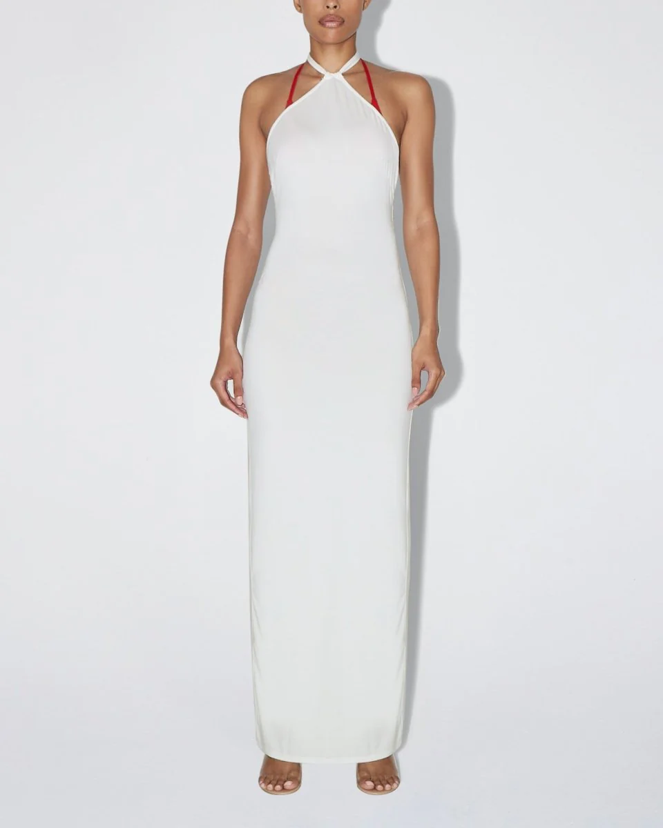 Soft Stretch Halter Maxi Dress | Pearl White - Image 3