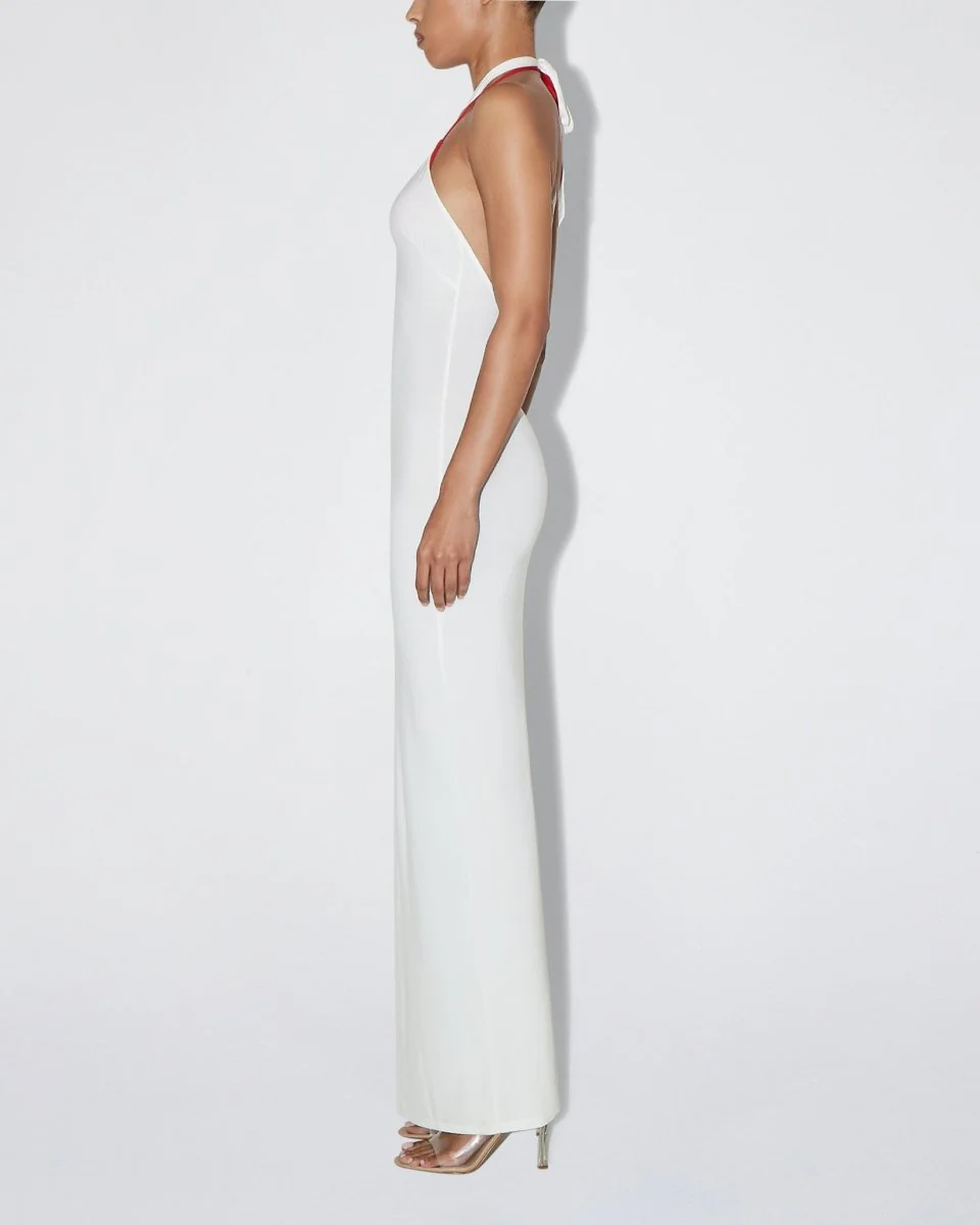 Soft Stretch Halter Maxi Dress | Pearl White - Image 4