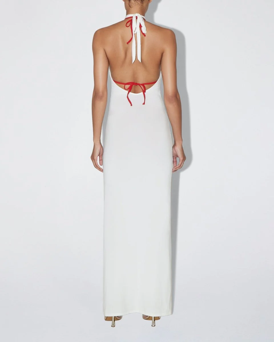 Soft Stretch Halter Maxi Dress | Pearl White - Image 5