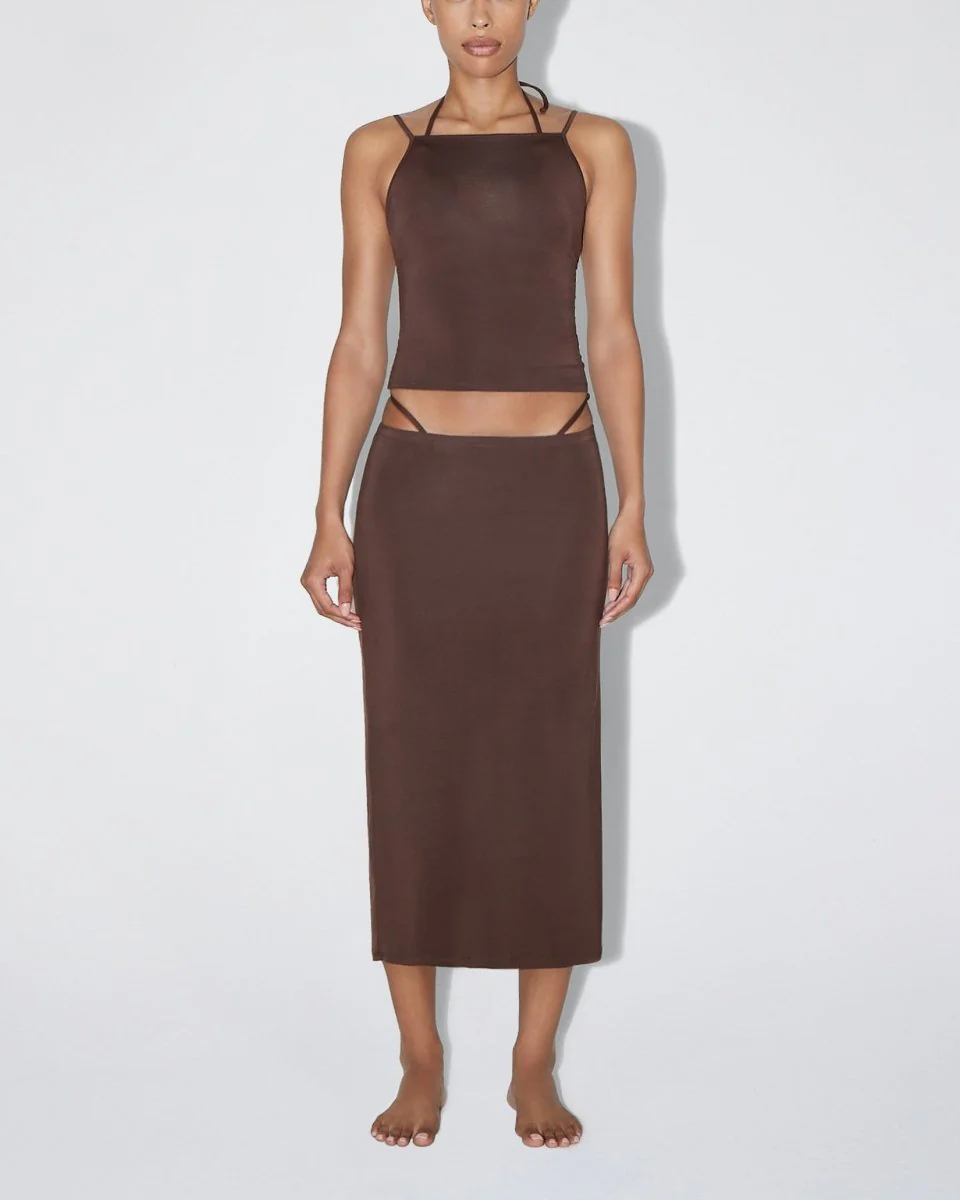 Soft Stretch High Neck Tank | Chocolate - Image 3