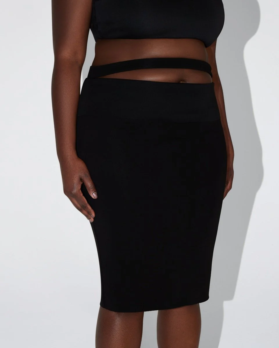 Sueded Stretch Cutout Skirt | Black - Image 7