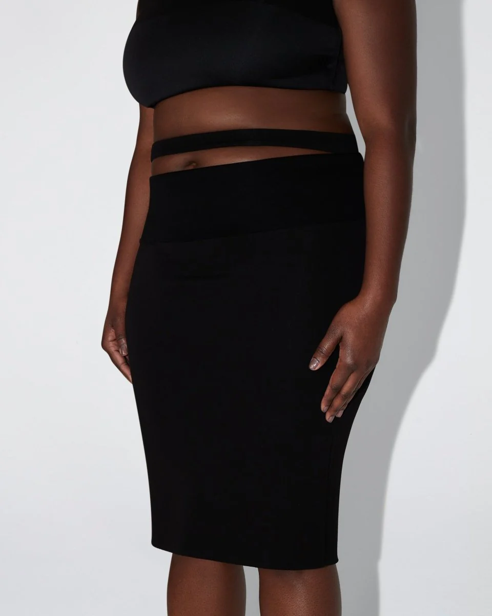 Sueded Stretch Cutout Skirt | Black - Image 8