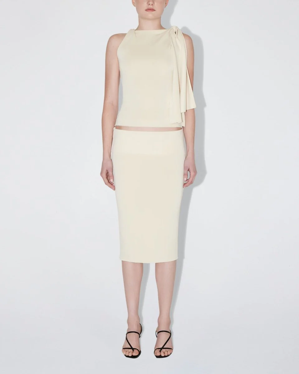 Sueded Stretch Cutout Skirt | Stone