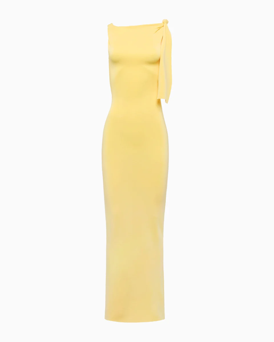 Sueded Stretch Knotted Maxi Dress | Butter Yellow - Image 2