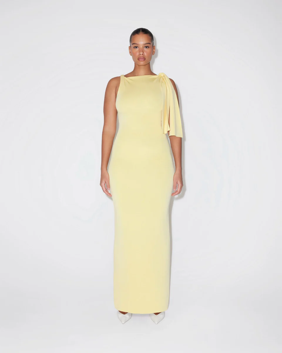 Sueded Stretch Knotted Maxi Dress | Butter Yellow - Image 3