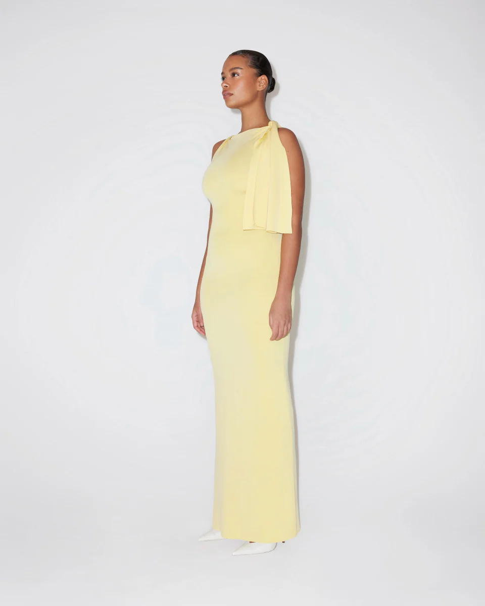 Sueded Stretch Knotted Maxi Dress | Butter Yellow - Image 4