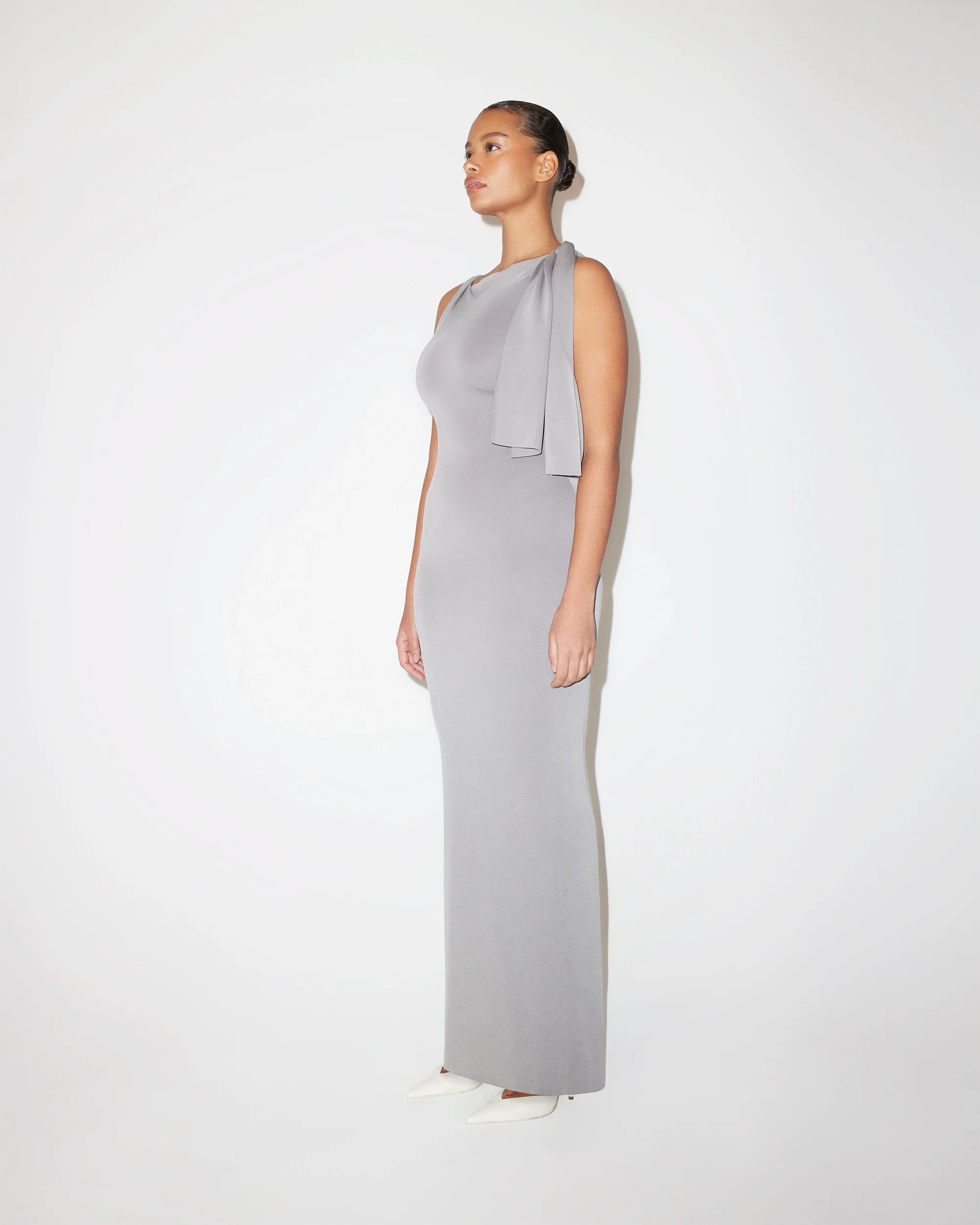 Sueded Stretch Knotted Maxi Dress | Steel Grey - Image 4