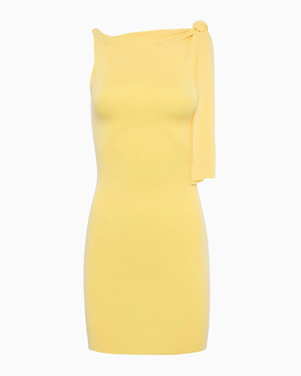 Sueded Stretch Knotted Mini Dress | Butter Yellow - Image 2
