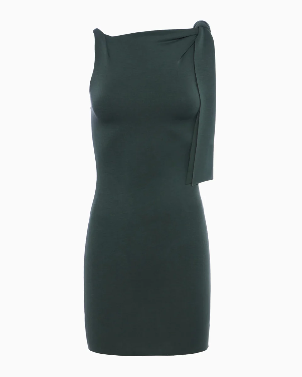 Sueded Stretch Knotted Mini Dress | Evergreen - Image 2