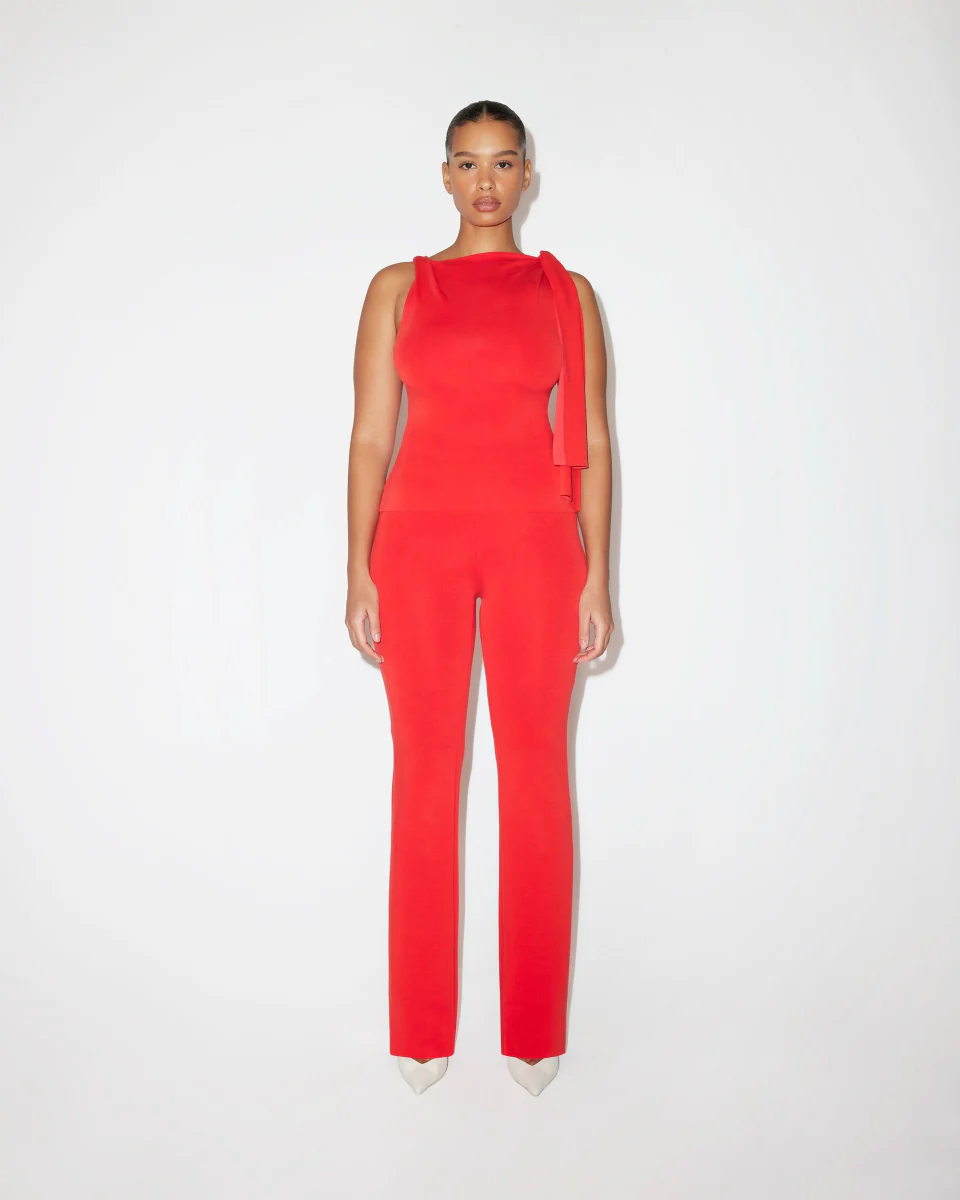 Sueded Stretch Knotted Top | Tomato - Image 4