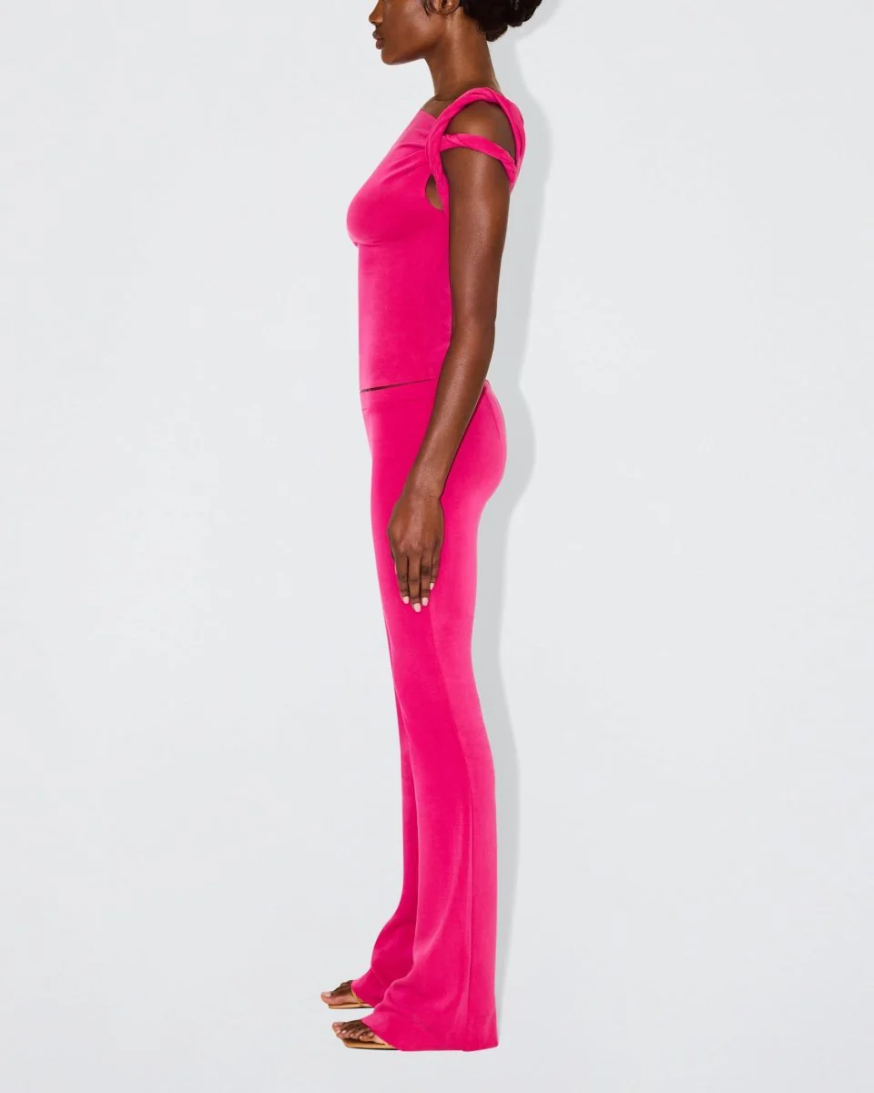 Sueded Stretch Low Rise Pant | Fuchsia - Image 3