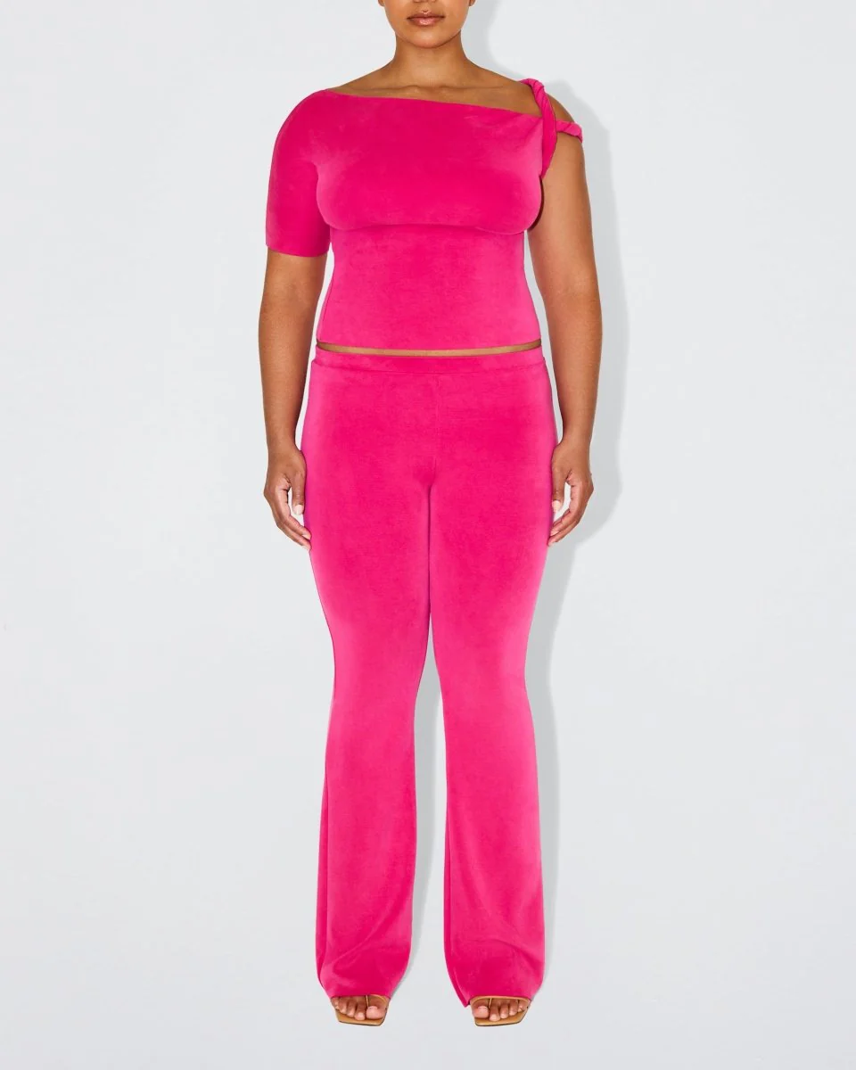 Sueded Stretch Low Rise Pant | Fuchsia - Image 6