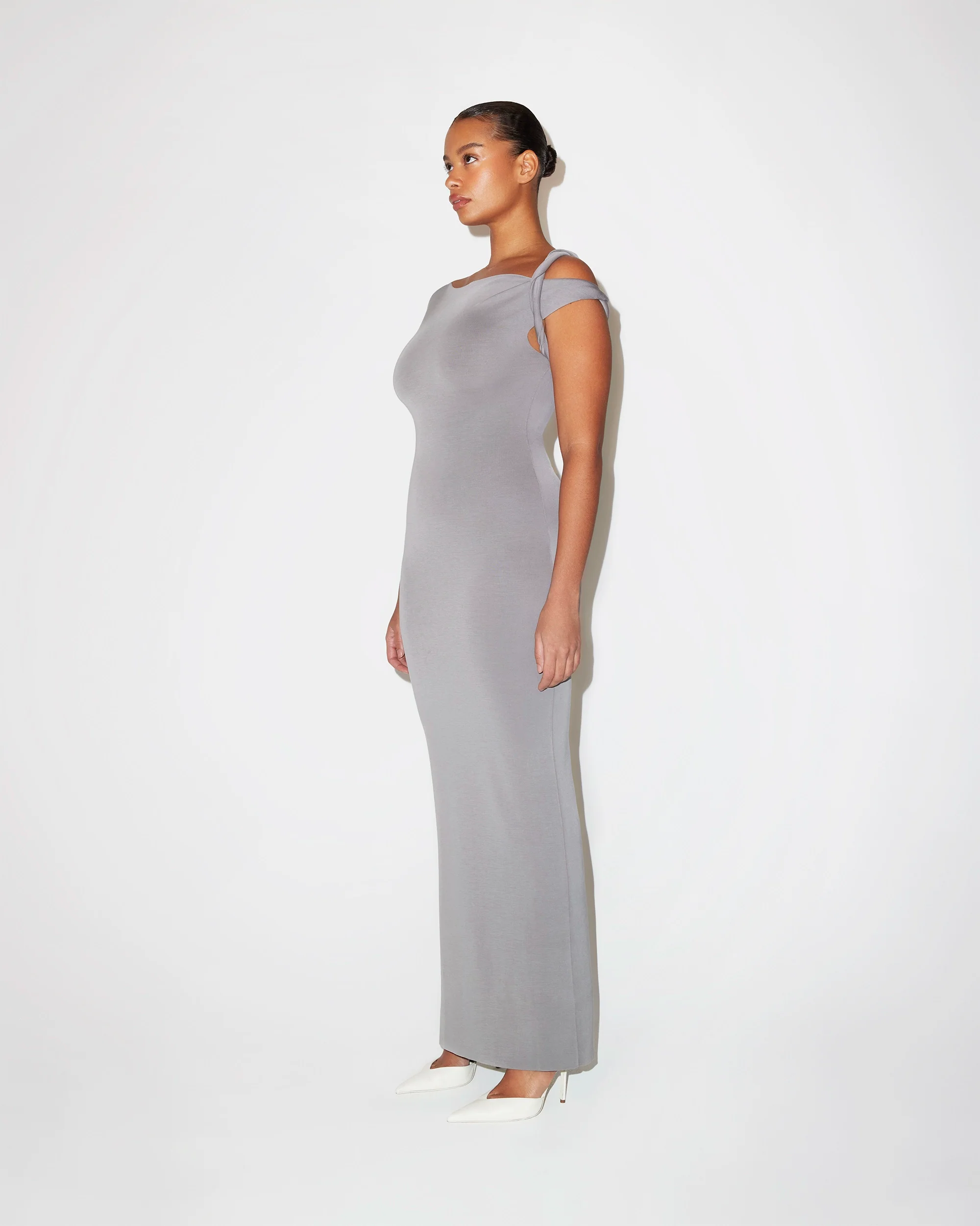 Sueded Stretch Twist Maxi Dress | Steel Grey - Image 4