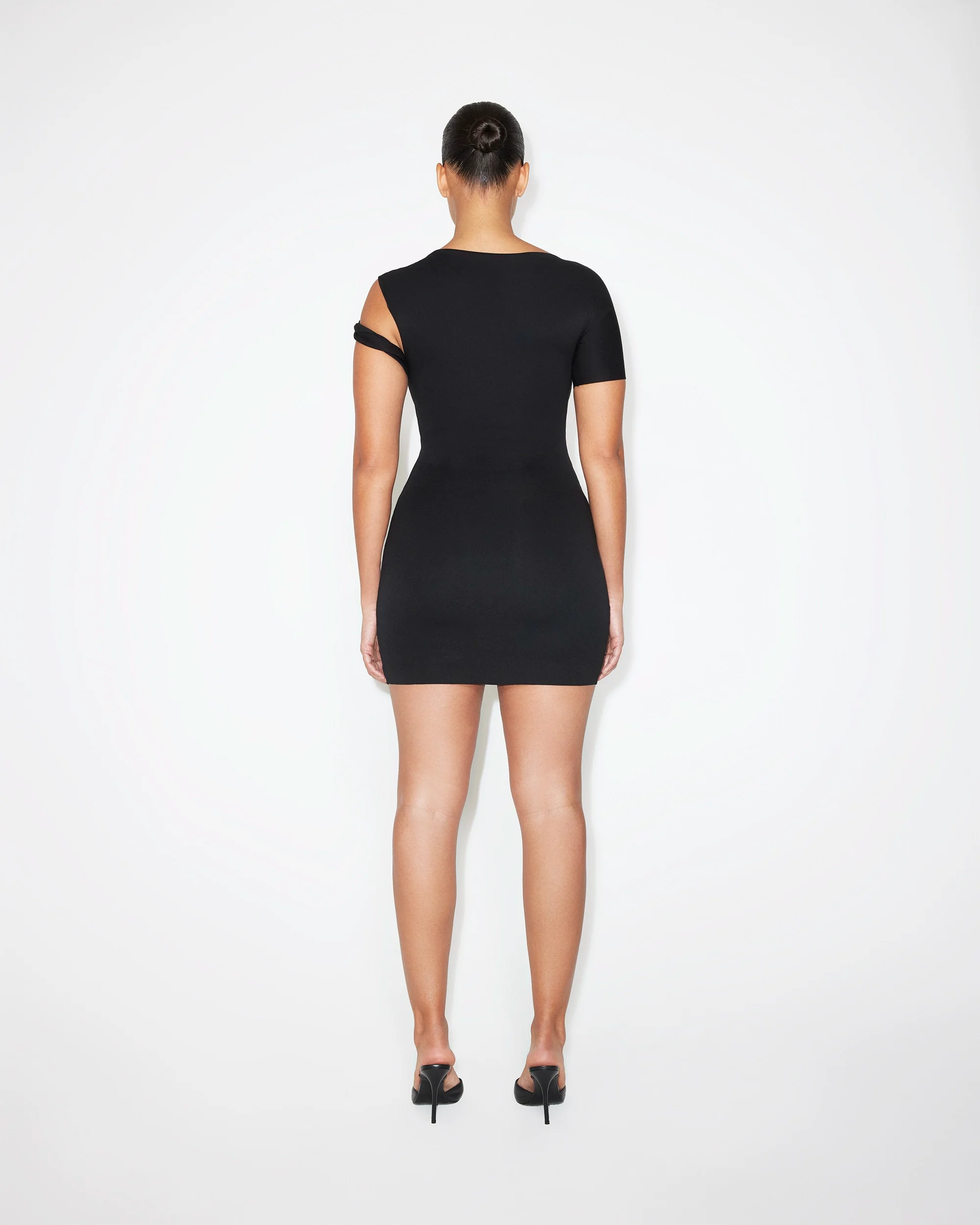 Sueded Stretch Twist Mini Dress | Black - Image 6